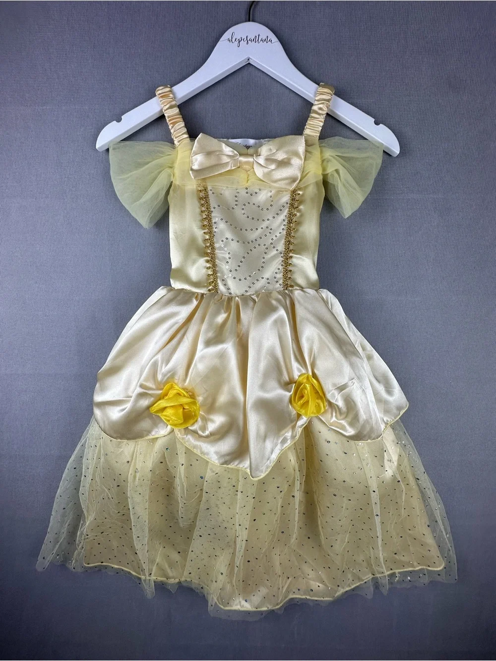 Belle Beauty and the Beast Inspired Princess Costume Dress Yellow Satin Tulle